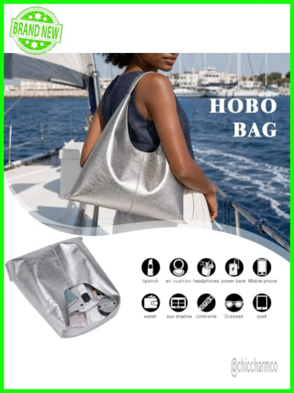 Slouchy Hobo Bag Vegan Leather Shoulder Bag Soft PU Work Tote Fits Laptop